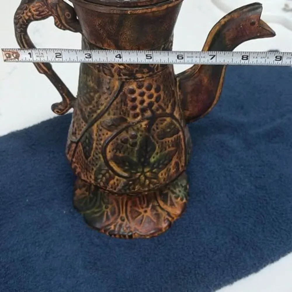 Vintage Cast Iron Decorative Teapot with Bird Spout and Fish Handle